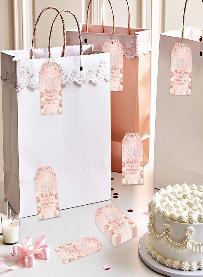 Serencatcher Rose Gold 60th Birthday Decorations for Women- 50pcs Thank You for Celebrating with Us Favor Gift Tags with String 1.9x3.5 Inches for Women 60th Birthday Anniversary Party Favors - Image 3
